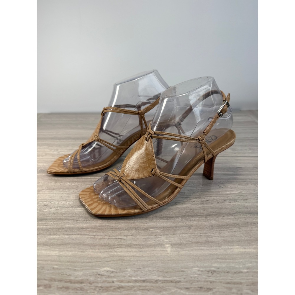 Carlos Santana Sandals Mambo Tan Leather Strappy Kitten Heel Women 6 Boho Y2K